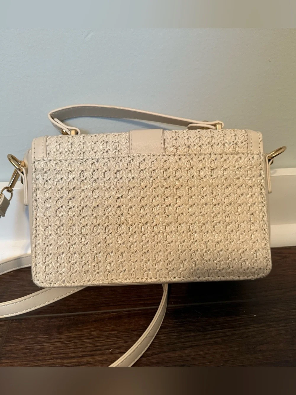Woven Textured Crossbody Bag in Cream